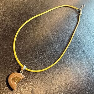 Yellow Cord Necklace with Brown Agate Crescent Pendant